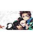 Tanjiro and Nezuko from Demon Slayer on a 40x20 inch anime desk pad, showcasing protection and sibling power.