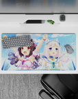 32x16 inches kawaii desk mat in soft sky blues and bright pastels, summer vibe with cute flirty style.