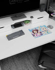 Nekopara Chocola and Vanilla smiling on anime mouse pad 14x10 inches with sparkling splash background.