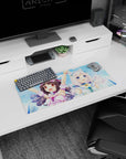 28x12 inches Nekopara-style mouse pad featuring Chocola and Vanilla smiling in a sunny, splashy scene.