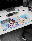 36x16 inches Nekopara-style desk pad featuring Chocola and Vanilla smiling in a splashy summer scene.