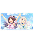 32x16 inches anime girl mouse pad with cat ears, pastel ribbons, and sparkling splash background.