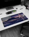 32x16 inches anime mouse pad showing crowned redhead by a night lake, petals drifting, ribbons flowing.
