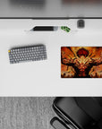 Fiery orange smoke sky anime mouse pad 14x10 inches with cracked black energy and intense battle mood.