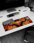 32x12 inches anime mouse pad showing wild red-haired fighter, torn body, veins lit like fire, crowd below.