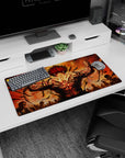 32x16 inches anime mouse pad featuring wild red-haired warrior, torn body, veins lit like fire, back turned.