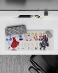 Blonde anime girl with violet eyes on white backdrop, glossy floor shine, cute vibe mouse pad 28x12 inches.