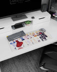 Charlotte Dunois in multiple cosplay uniforms, mirrored-floor scene anime desk mouse pad 28x12 inches.