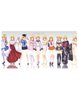 Charlotte Dunois anime girl mouse pad collage of multiple outfits on clean white, 32x16 inches.