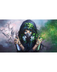 Anime girl mouse pad desk pad 40x20 inches with misty clouds, doves, leafy crown and respirator mask.