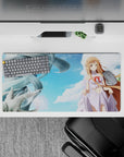 32x16 inches anime girl mouse pad in airy sky-blue and lavender whites, dreamy night glow, smooth glide.