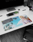 32x16 inches mouse pad featuring Asuna from Sword Art Online, hair streaming by blue clouds and silver tower.
