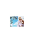 Classic anime girl mouse pad 14x10 inches with Asuna floating over city shapes and a silver spiral tower.
