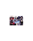 RWBY Team lineup classic anime girl mouse pad 14x10 inches with weapons on white backdrop and black stripe.