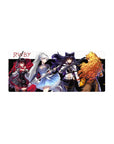 RWBY team lineup anime girl mouse pad 28x12 inches, cinematic spread on white with black stripe.
