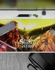 Gold spell circle glow anime desk pad 40x20 inches, warm light, sharp contrast, vivid fantasy scene.