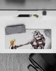 28x12 inches anime mouse pad in soft whites and misty grays, airy calm with polished silver shine.