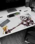 Edward and Alphonse Elric fist-bump scene anime desk pad 40x20 inches, metal arm meets armor.