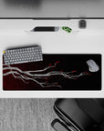 32x12 inches mouse pad with elegant branch design, blending silver-gray branches and bold red blossoms for a sophisticated, minimalist look.