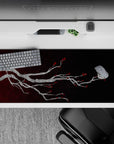 36x16 inches desk pad with elegant branch design, featuring silver-gray branches and bold red blossoms for a minimalist, dramatic aesthetic.