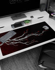 Large 40x20 inches desk pad featuring minimalist branch design, blending silver-gray branches and red blossoms against a textured backdrop for elegance.