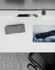 Steel gray spacecraft on frosty blue clouds, calm moody vibe classic mouse pad 14x10 inches.