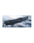 Starship over icy planet sci-fi desk mouse pad, extended size 28x12 inches.
