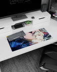 28x12 inches Hatsune Miku mouse pad from Vocaloid, cuddling a big pink heart with swirling twin-tails.