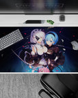 40x20 inches anime girl mouse pad in deep navy space with crisp blacks, icy blues, and soft whites.