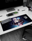 36x16 inches NieR:Automata mouse pad featuring 2B and A2 leaning close with swords on a starry backdrop.