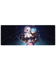 32x12 inches anime girl mouse pad with 2B and A2, space navy backdrop, petals and chain-ring patterns.