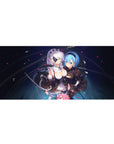 36x16 inches anime girl desk pad with chain-ring patterns, drifting petals, and sword-themed sci‑fi art.