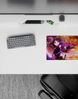 Cosmic purple-to-gold anime mouse pad 14x10 inches with glittery stars and energetic motion streaks.