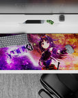 Purple-to-gold galaxy desk pad 36x16 inches, dreamy sparkles and motion streaks for an energetic vibe.