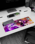 32x12 inches Yuuki Konno Sword Art Online mouse pad, smiling with violet hair and crimson accents on a nebula.
