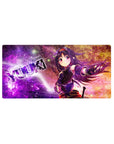 32x16 inches anime girl mouse pad with cosmic nebula, glitter stars, motion streaks, bold KONNO YUUKI text.
