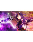 Anime girl desk pad 40x20 inches with cosmic nebula backdrop, glitter stars, and KONNO YUUKI text.