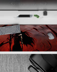 Unleashed power 36x16 desk pad featuring Ichigo’s final transformation with red energy and black tendrils, capturing the raw destruction of his ultimate form