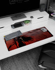 Intense battle 32x12 mouse pad with Ichigo’s black tendrils, red energy, and gaze of destruction, creating an epic and powerful workspace vibe