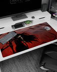 Epic transformation 40x20 anime desk mat with Ichigo's final form, featuring black tendrils, red energy, and an intense gaze of destruction for your desk