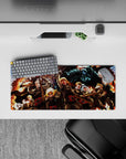 28x12 inches anime mouse pad in hot orange firelight and smoke-black shadows with red medic crosses.