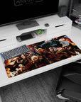36x16 inches anime desk pad showing soldiers with raised rifles and a towering icy blue steel armored figure.
