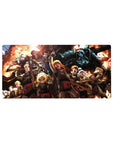 32x16 inches anime mouse pad with battlefield squad charge, explosions, medic cross uniforms, and blue armored titan.
