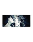 Anime mouse pad 28x12 inches featuring Upper Moon One, Kokushibo from Demon Slayer in chilling detail and monochrome tones.