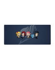 Fairy Tail chibi crew anime mouse pad 28x12 inches with guild emblem on deep navy background.