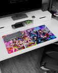 32x16 inches anime girl mouse pad featuring wide-eyed idol winking, reaching out amid keytar and confetti.