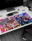 40x20 inches anime girl mouse pad with wide-eyed idol winking, reaching out amid ribbons and keytar.