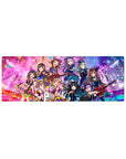 Neon concert anime girl mouse pad 32x12 inches with idol outfits, guitars, confetti, and sparkles.