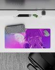 28x12 inches anime mouse pad in pink-to-violet gradient, dreamy late-night romance vibe, cozy wrist support.