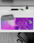 32x12 inches anime mouse pad in pink-to-violet gradient, dreamy late-night romance vibe, soft glow.